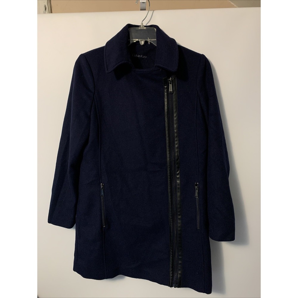 Calvin Klein Blue Wool Blend Womens Coat Size Medium